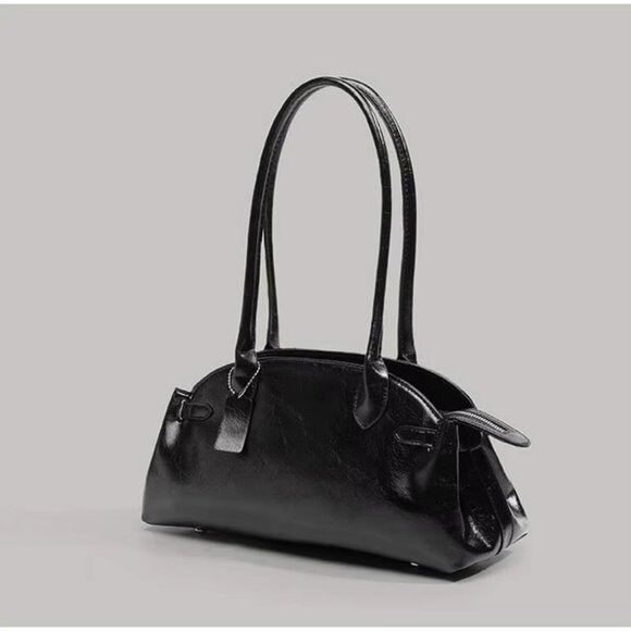 Structured PU Leather Retro Bowling Shoulder Bag - Picture 9 of 15